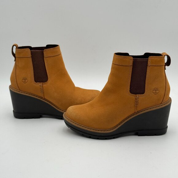 Timberland Kellis Chelsea Boot Wheat Nobuck Suede Leather Wedge Heel Booties 6.5 - Picture 2 of 9